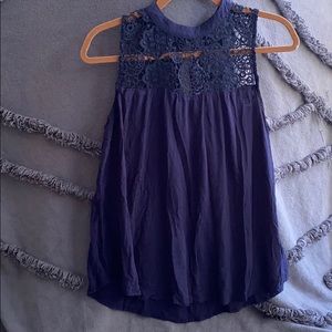 Navy blue tank with high neck design